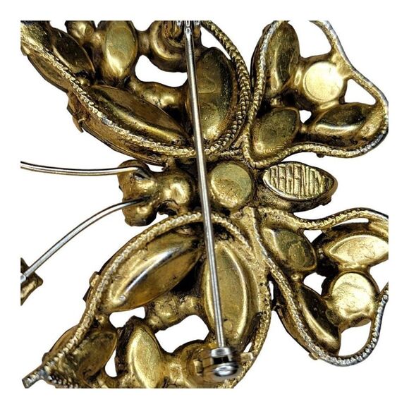Vintage REGENCY Butterfly Brooch Aurora Borealis Citrine Rhinestones Brown Orang - Picture 4 of 7